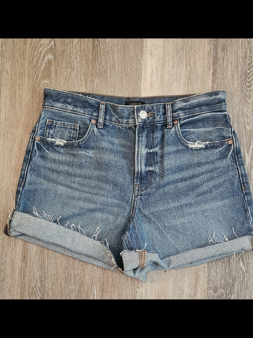 Express Midi Highrise Blue Denim Shorts